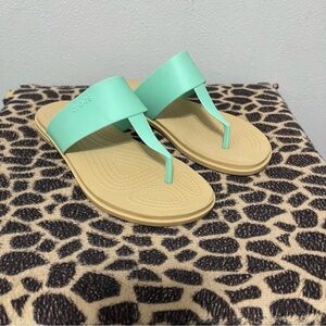 Crocs Tulum Slip On Thong Flip Flop Sandals Jade Green Rubber Comfort Womens 9